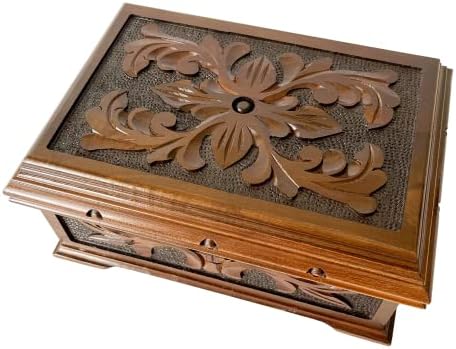 Drvena kutija za nakit s ugraviranim okvirom, Ukrasna kutija za uspomenu. S jednom uklonjivom unutarnjom ladicom.