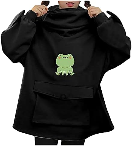 Ubst slatka žaba kapuljača pulover s velikim prednjim džepom, ženska/djevojčica patentni zatvarač kapuljača s kapuljačama