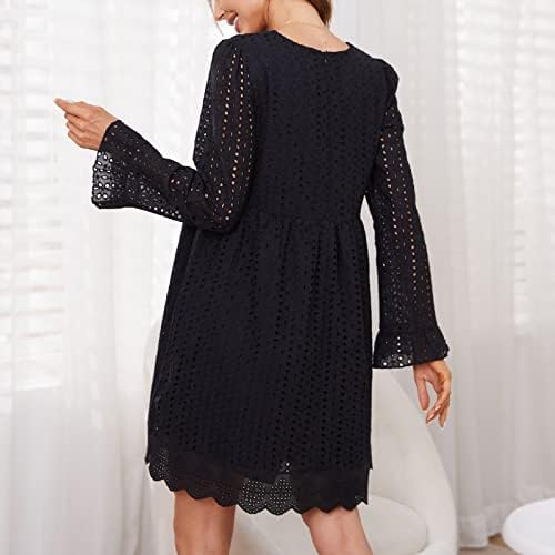Nokmopo Ženski džemper izrez haljina ruffle džep dugi rukavi solidna V vrata mini haljina maxi haljina