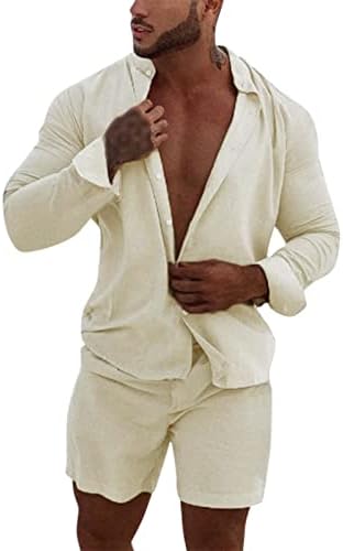 UTPO Muški modni prikladni muškarci Okrugli vrat Dugi rukavi Top Kratki set Solid Color Casual Sport Colo odijela za muškarce