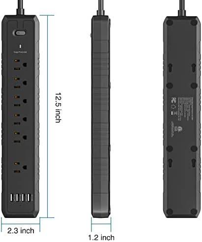 Power Strip Strip Protector 6 Outlets s 4 USB priključka za punjenje i 12 prodajnih mjesta s 4 USB priključka i 1 Type-C