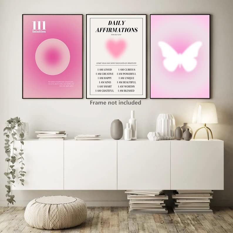 Ružičasti gradijent aura anđeo brojevi plakati set za estetsku estetsku afirmaciju platno platno zidna umjetnost pozitivna
