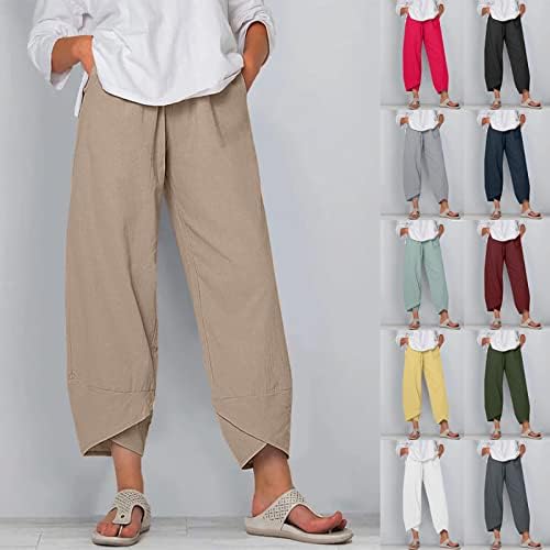 Firero Capris hlače za žene čvrste boje pamučne lanene hlače Summer udoban salon labavi širokim nogama za obrezane džepove