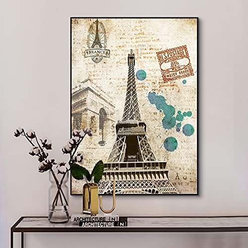 Memorija Paris Eiffel Tower Vintage Stamp Poster Ulje Slikanje ulja na platnu PLASTISSKI PISTINSKI SLIKA UMJETNOST U ART