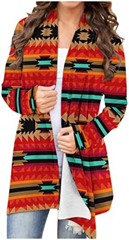 Žene casuat kaputi zapadni etnički tisak gornje retro casual aztec print košulja s dugim rukavima kardigan gornji kaput