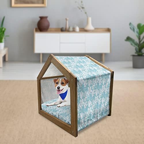 Ambsonne polka točkica drvena kuća za pse, živopisni uzorak trešanja nacrtane ručno na pjegavoj pozadini, zatvorenom i vanjskom