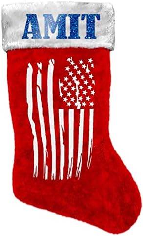 Fefetastic amit američka zastava božićna čarapa Patriotska crvena faux krzno