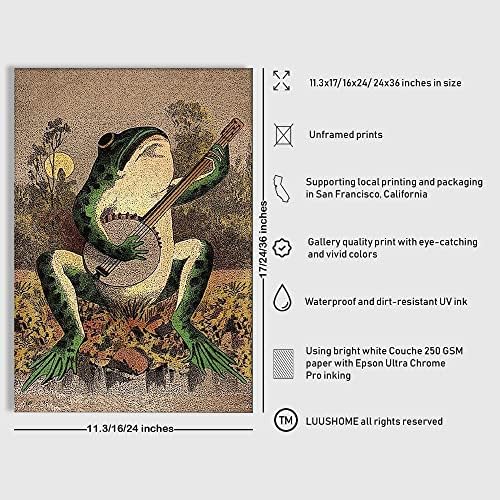Luushome Vintage Banjo žaba Art plakat Canvas Slikanje Kreativnost Poster i ispis zidna umjetnost slika za dnevnu sobu ukras