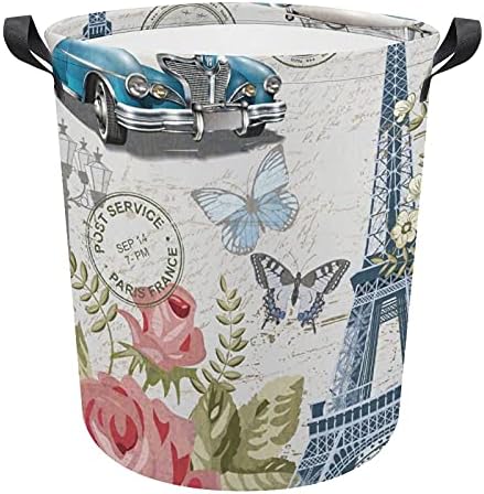 Paris Eiffel Tower Flower Leptir pranje rublja košara za skladištenje košara s jednostavnim ručkama za nošenje za organizator
