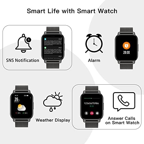 Popglory Smart Watch for Women & Men, 1.85 '' Poziv prima/birajte pametni sat, fitness tracker s krvnim tlakom/SPO2/monitor