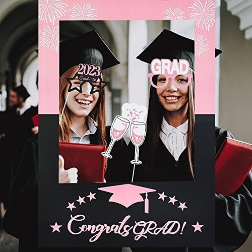 Ružičasti diplomski okvir i rekvizit za govornice postavljeno klasu 2023 čestitke papir selfie okvir i foto rekvizit komplet