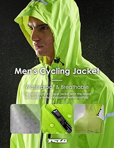 TSLA muški biciklistička vodootporna jakna, reflektirajući hoodie vjetrovit, pakirajući biciklističke jakne s stražnjim džepom