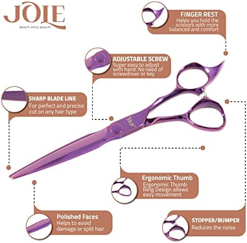 Jole Professional Skissors za rezanje kose - čvrste i precizne japanske škare od nehrđajućeg čelika - 6,25 ljubičasto/ ružičasto