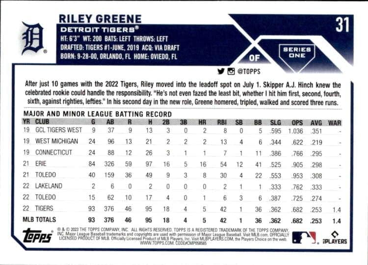 2023 Topps 31 Riley Greene NM-MT RC Detroit Tigers Baseball