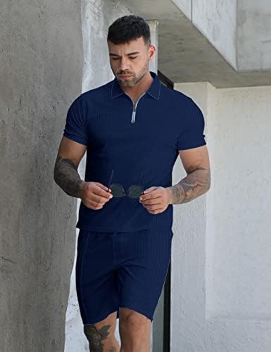 Yaogro Polo majice kratke hlače odjeće za muškarce s 2 komada Sets Beach odjeće Ljetne tragove kratke rukave Zip odijelo