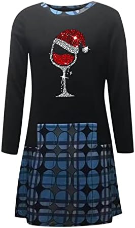 Ruziyoog tunična haljina s dugim rukavima za žene božićne trendovske crno vino čaša grafička haljina u boji blok labave haljine