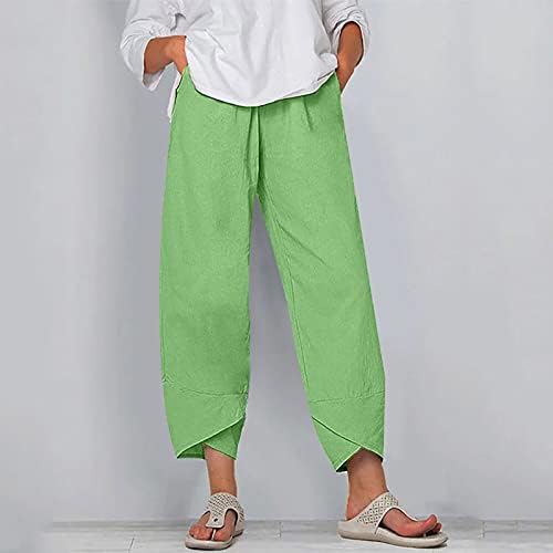 Yubnlvae hlače za žene elastične elastične labave pamučne lanene hlače s džepovima solidne trendovske ležerne hlače