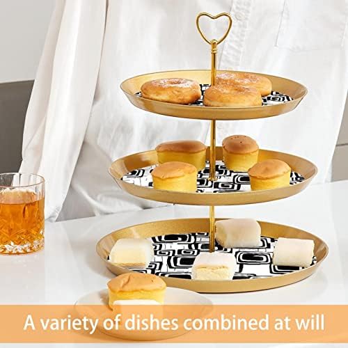 Ratgdn 3 slojeva stalak za torte, crno -bijeli sažetak uzorka desert toranj, plastični okrugli držač cupcake -a za posluživanje