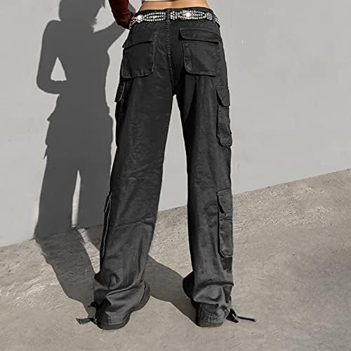 Duge meke redovne hlače s džepovima Ravna noga Teret Summers Visoka fleksibilnih solidnih salona za staze hlače