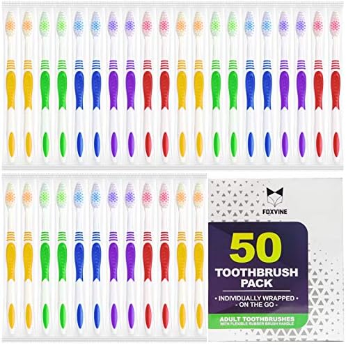 50 pakiranja četkica za zube | Pojedinačno zamotana | Ručni set za zube za jednokratnu upotrebu za odrasle ili djecu | Napravljeno