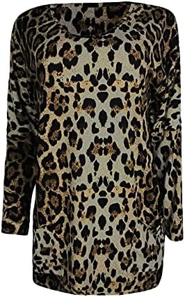 Žene plus veličine V vrat dugi rukavi s džepovima Klasični modni leopard tiskani bluz s tunikom