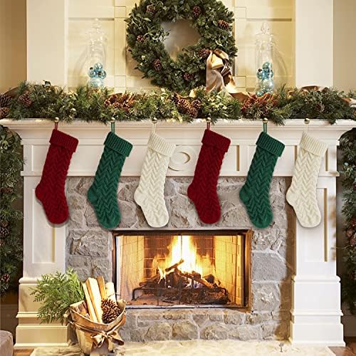 Božićne čarape skupno 18 -inčni pleteni burgund bjelokosti i zelene božićne čarape za obiteljski vješanje kamina, 6 pakiranja