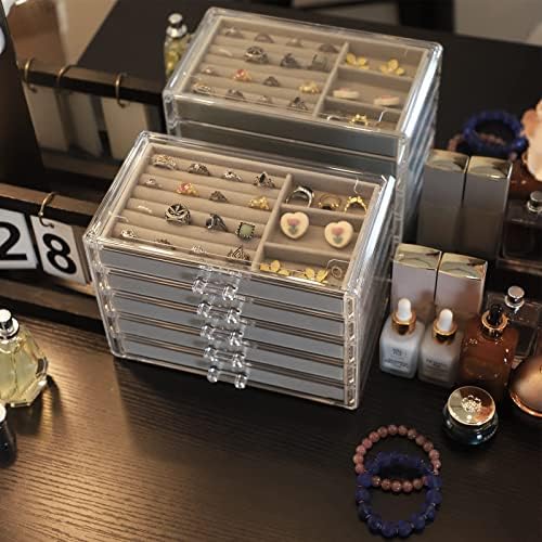 Akrilni organizator nakita s 5 ladica prozirna akrilna kutija za nakit poklon za žene, muškarce, djecu i djevojčice, držač