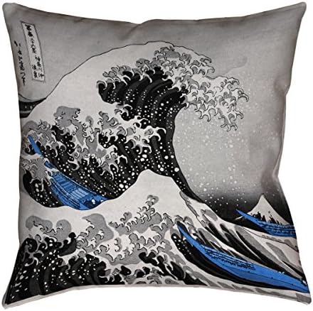 Artverse Katsushika Hokusai Veliki val s plavim naglascima x Poliester s dvobojem s dvobojem s dvobojem s prikrivenim patentnim