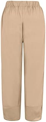 Ženske ležerne hlače pamučne lanene hlače visoke hlače dnevno trenirke jednostavne hlače s džepom