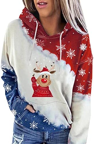 Hoksml casual dukseri za žene božićni losovi snježni pahuljica patchwork dugi rukav pulover kapuljače udobne vrhove