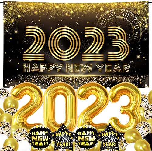 Ogroman, 2023. Nova godina predmeta za zabavu - pakiranje od 70 | Novogodišnja rekvizita za foto kabine 2023 | 40 inča, zlato