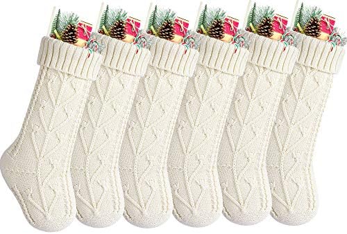 Kunyida Pack 6, 18 Burgundija, kaki, bjelokosti pletene božićne čarape za obiteljski odmor božićni dekor zabave