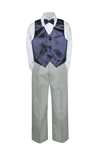 4PC formalna beba mališana dječaka mornarsko plavi prsluk kravata srebrne hlače S-7