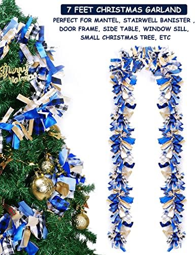 7 stopa božićno vijenac plava i bijela vrpca burlap krpa Garland plava klizač božićna bivola karirana tkanina Viseti natpis