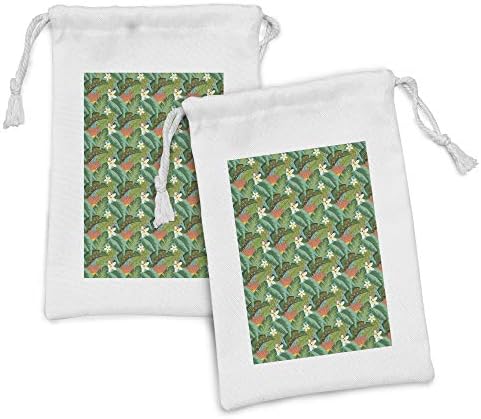 Ambasonne Tropska torbica od tkanine od 2, izbliza prizor egzotične plantaže, mala vreća za vuču za toaletne potrepštine