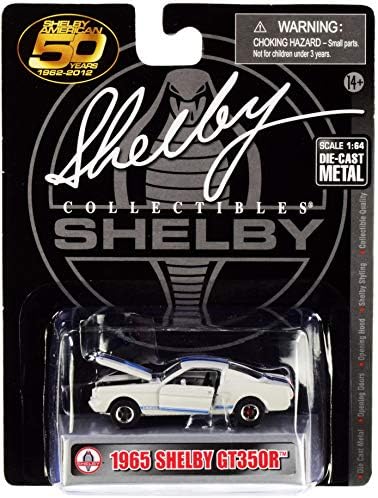 1965. Ford Mustang Shelby GT350r White White s plavim prugama Shelby American 50 godina 1/64 Diecast Model Car by Shelby