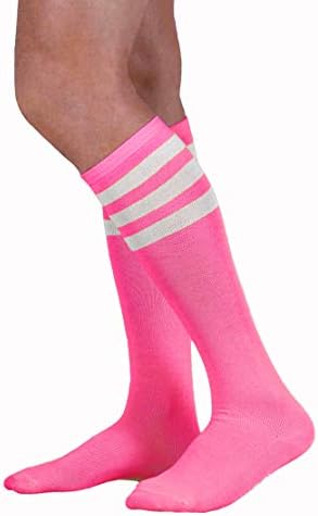 6 pakiranja čarapa s visokim cijevima neonske boje s bijelim prugama