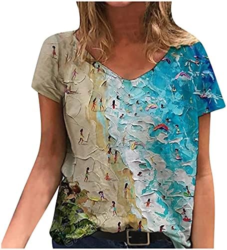 Casual majice za žene, majice kratkih rukava i majice s izrezom u obliku slova u, modne majice s printom suncokreta, bluze,