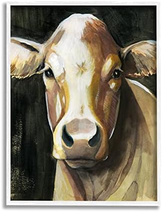 Stupell Industries Rustikalni Hereford Stoke Portret Country Farma Slikanje krava bijela uokvirena zidna umjetnost, 11 x