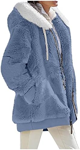 Cokuera ženska modna jesenska zimska nejasna jakna s kapuljačom s džepovima blok boja patchwork kardigan kaputi vanjska odjeća