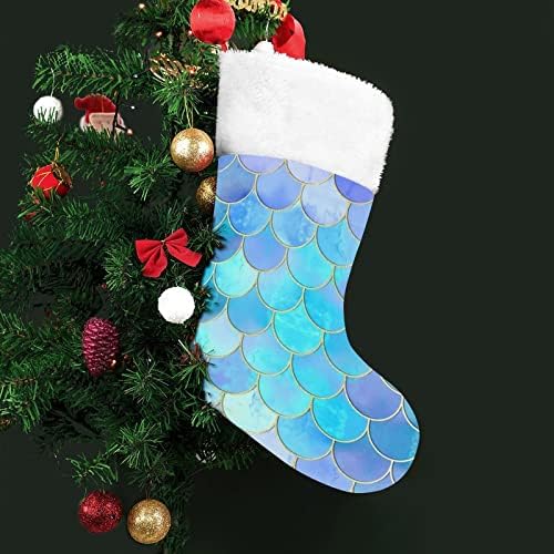Plave mjere sirena Personalizirana božićna čarapa Obiteljska zabava Obiteljski kamin Obiteljski ukrasi