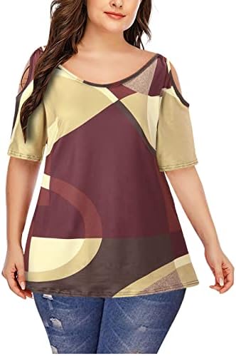 Majice s tunikom Plus veličine Za Žene, Ležerne ljetne majice kratkih rukava s ramena, blokirane u boji i leptir mašne, vrhovi
