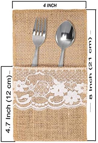 MDS paket od 200 vjenčanih burlap 4 x 8 čipke inchutensil držača srebrnog pribora za jelo vrećice čipkaste salvete za rustikalne