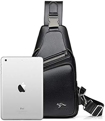 Elonglin muški PU kožna vrećica s višenamjenskim daypack na ramenom za prskanje crossbody torba s USB punjenjem porta crno