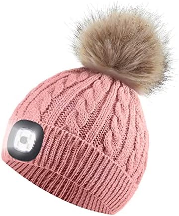 LED Beanie šešir sa laganim, punjivim prednjim svjetlima Kids Zimski šešir, Slouchy pleteni pom pom beanie za dječake djevojčice
