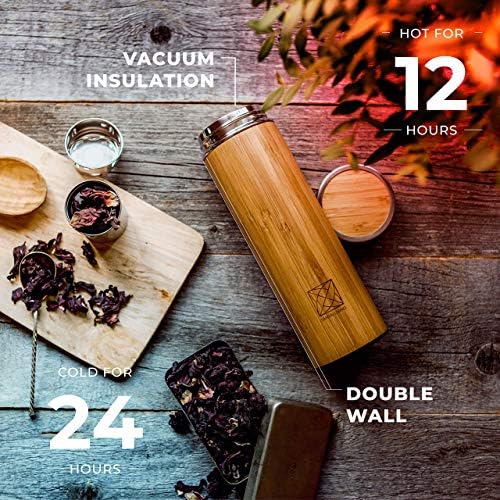Santai Living Premium bambusov termos s infuzerom za čaj i super cjedilo 17oz kapacitet - održava vruće i hladno 24 sata