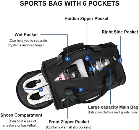 Sportska torba za teretanu za žene ， Tote Travel torba s duffel torbom preko noći torba za vježbanje, crno