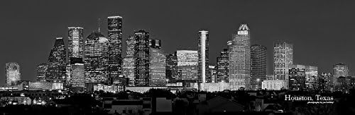Houston Skyline Photo Print Unramed Night Black & White BW City u centru grada 11,75 inča x 36 inča Teksaška slika Photografska