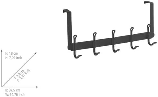 Wenko nostalgija Kuka za vrata kaputa s 5 kuka, debljine 2 cm, čelik, 37,5 x 18 x 8 cm, crno