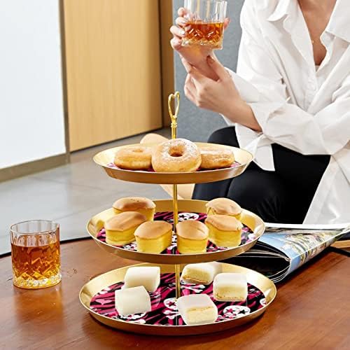 3 nivo cupcake postolje za kolač kule zaslon kolača za desert stabla toranj za zabave događaji dekor, lubanje ružičaste zebre